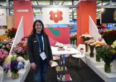 Maria Ocampo of Natural Flowers Colombia. First time exhibitors at IFTF. Grows hydrangeas, dianthus, greens, carnations and mini carnations.